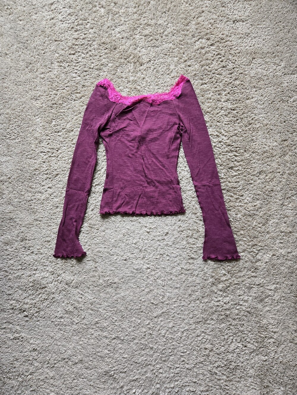 Free People Intimately Free Oh My Darling Shirt Womens S Rasberry Lace Trim